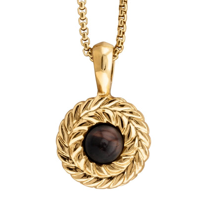 Collar de 33cm con piedra de 8mm, con dije de laurel y cadena en baño de oro de 22K - Joyería y bisutería fina