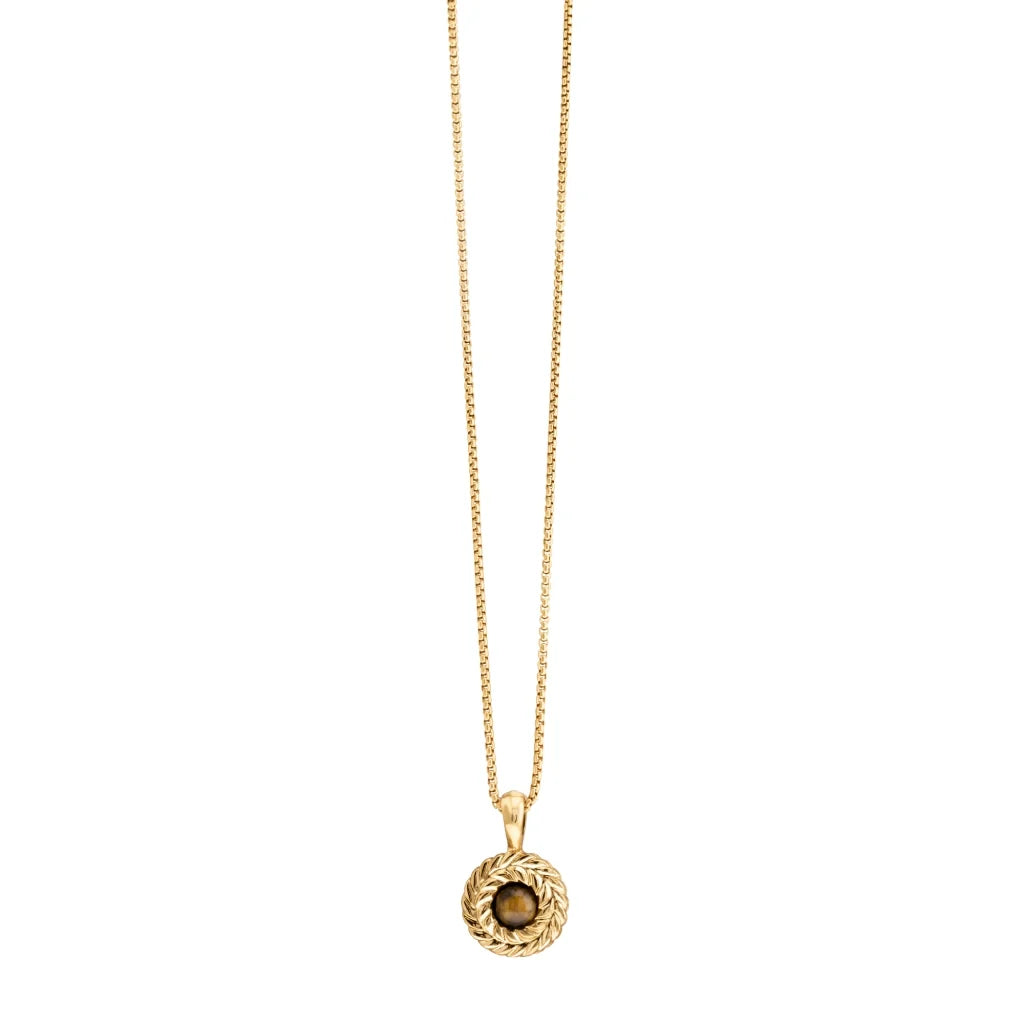 Collar de 33cm con piedra de 8mm, con dije de laurel y cadena en baño de oro de 22K - Joyería y bisutería fina