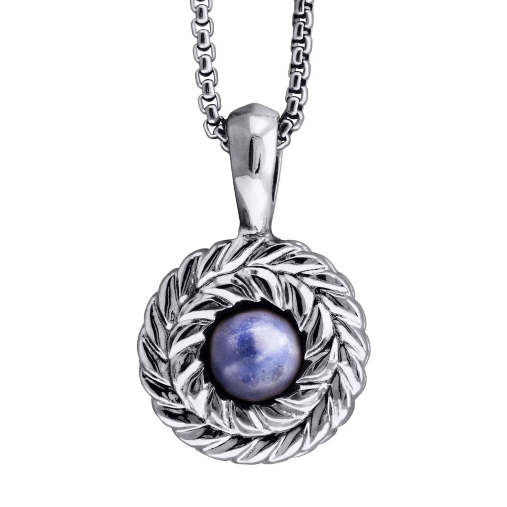 Collar de 33cm con piedra de 8mm, con dije de laurel y cadena en baño de rodio - Joyería y bisutería fina