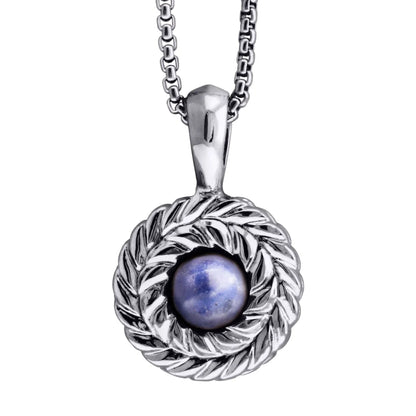 Collar de 33cm con piedra de 8mm, con dije de laurel y cadena en baño de rodio - Joyería y bisutería fina