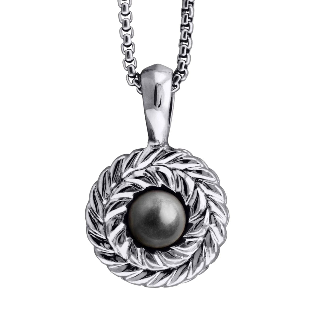 Collar de 33cm con piedra de 8mm, con dije de laurel y cadena en baño de rodio - Joyería y bisutería fina