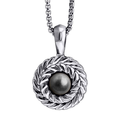 Collar de 33cm con piedra de 8mm, con dije de laurel y cadena en baño de rodio - Joyería y bisutería fina