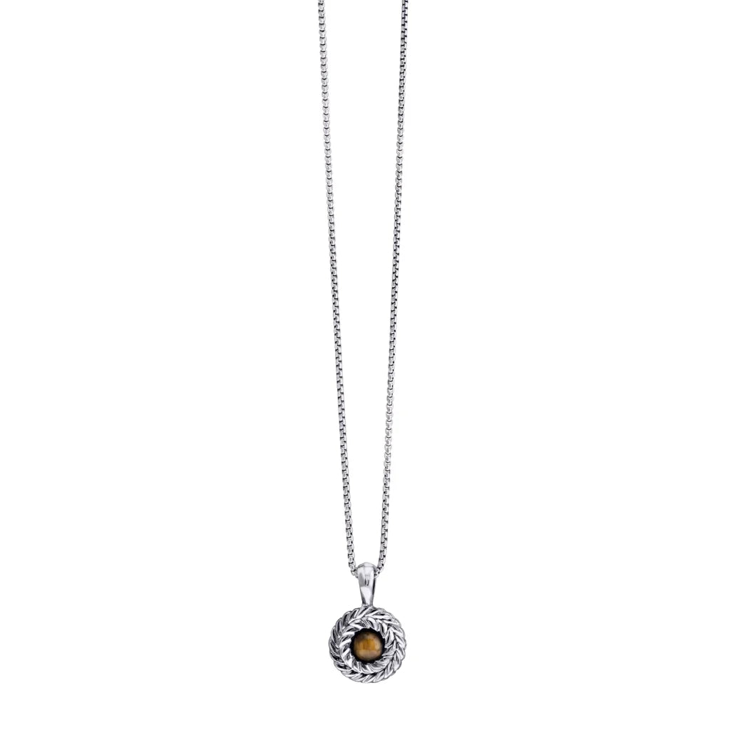 Collar de 33cm con piedra de 8mm, con dije de laurel y cadena en baño de rodio - Joyería y bisutería fina