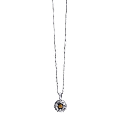 Collar de 33cm con piedra de 8mm, con dije de laurel y cadena en baño de rodio - Joyería y bisutería fina