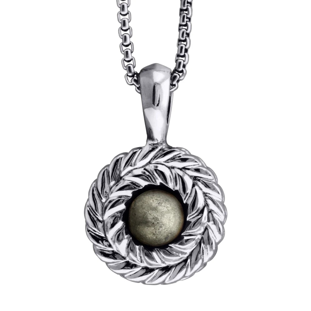 Collar de 33cm con piedra de 8mm, con dije de laurel y cadena en baño de rodio - Joyería y bisutería fina