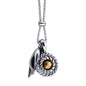 Collar de 62cm con piedra de 8mm, con dije de mano mudra, laurel y cadena en acero inoxidable - Joyería y bisutería fina