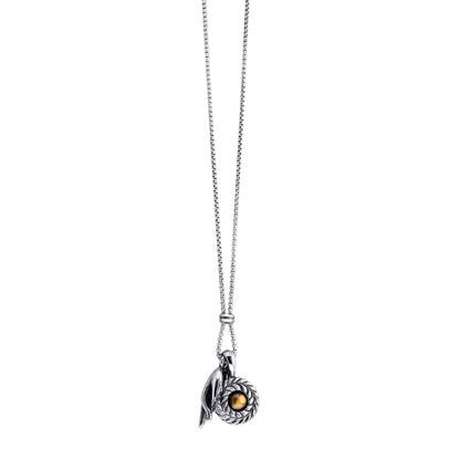 Collar de 62cm con piedra de 8mm, con dije de mano mudra, laurel y cadena en acero inoxidable - Joyería y bisutería fina