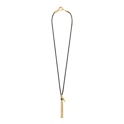 Collar de 44cm de piel natural de borrego, con dije de columna de laurel de acero en baño de oro de 22K - Joyería y bisutería fina