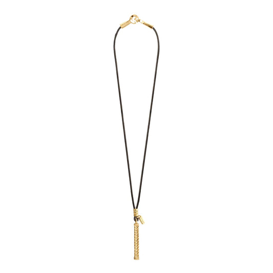 Collar de 44cm de piel natural de borrego, con dije de columna de laurel de acero en baño de oro de 22K - Joyería y bisutería fina