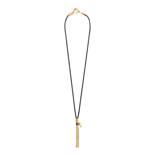 Collar de 44cm de piel natural de borrego, con dije de columna de laurel de acero en baño de oro de 22K - Joyería y bisutería fina