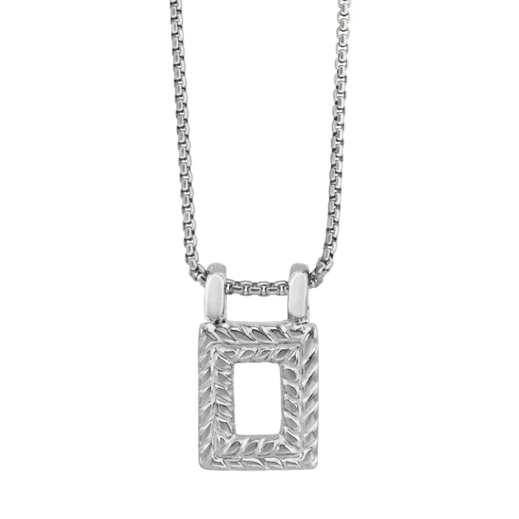 Collar en cadena de eslabones con colgante con marco de laurel en baño de rodio - Joyería y bisutería fina