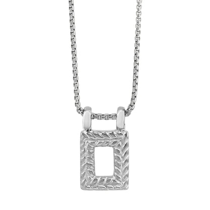 Collar en cadena de eslabones con colgante con marco de laurel en baño de rodio - Joyería y bisutería fina