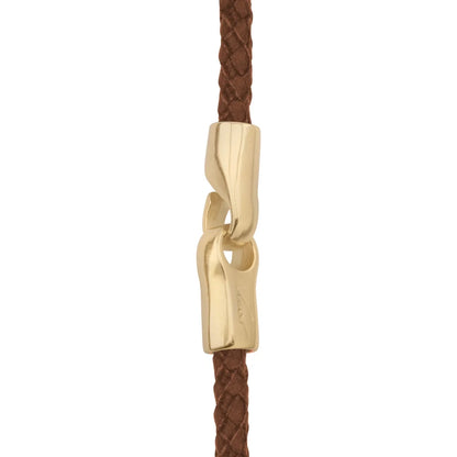 Collar de 58cm de piel natural de borrego en trenza redonda de 4 hilos, con piedras semipreciosas 8mm, con semillas en baño de oro de 22K - Joyería y bisutería fina