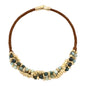 Collar de 58cm de piel natural de borrego en trenza redonda de 4 hilos, con piedras semipreciosas 8mm, con semillas en baño de oro de 22K - Joyería y bisutería fina