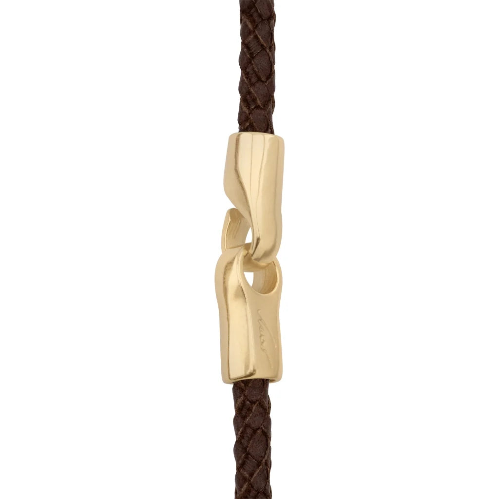 Collar de 58cm de piel natural de borrego en trenza redonda de 4 hilos, con piedras semipreciosas 8mm, con semillas en baño de oro de 22K - Joyería y bisutería fina