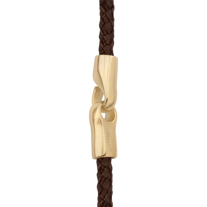 Collar de 58cm de piel natural de borrego en trenza redonda de 4 hilos, con piedras semipreciosas 8mm, con semillas en baño de oro de 22K - Joyería y bisutería fina