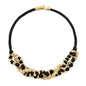 Collar de 58cm de piel natural de borrego en trenza redonda de 4 hilos, con piedras semipreciosas 8mm, con semillas en baño de oro de 22K - Joyería y bisutería fina