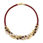 Collar de 58cm de piel natural de borrego en trenza redonda de 4 hilos, con piedras semipreciosas 8mm, con semillas en baño de oro de 22K - Joyería y bisutería fina