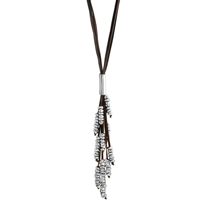 Collar de 63cm de piel natural de borrego, con 11 hilos de piel y semillas en baño de oro de 22K - Joyería y bisutería fina
