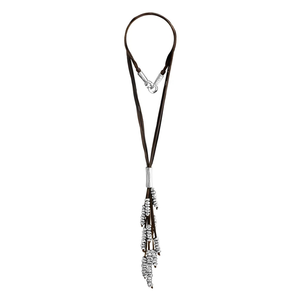 Collar de 63cm de piel natural de borrego, con 11 hilos de piel y semillas en baño de oro de 22K - Joyería y bisutería fina