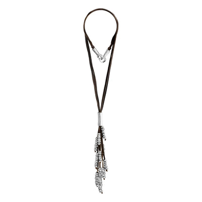 Collar de 63cm de piel natural de borrego, con 11 hilos de piel y semillas en baño de oro de 22K - Joyería y bisutería fina