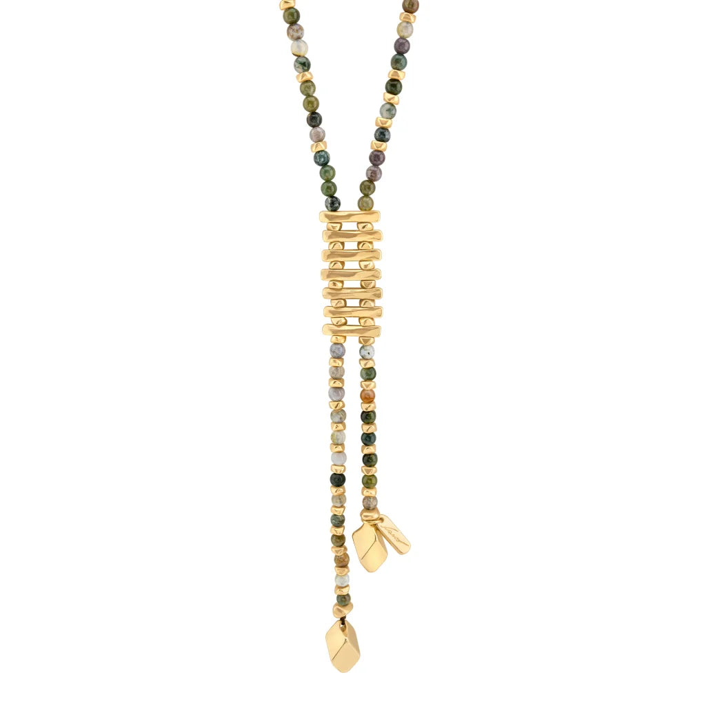 Collar de 54cm con piedras de 6mm, 2 rombos dorados, donas doradas - Joyería y bisutería fina