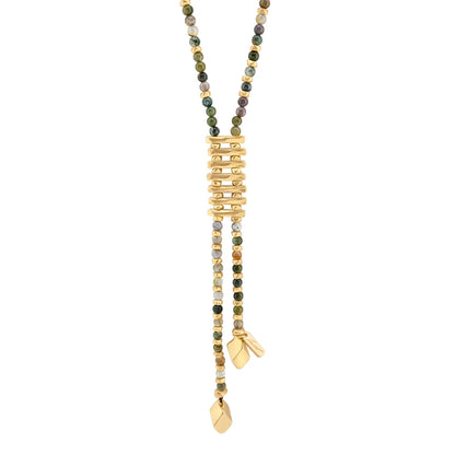 Collar de 54cm con piedras de 6mm, 2 rombos dorados, donas doradas - Joyería y bisutería fina
