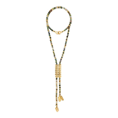 Collar de 54cm con piedras de 6mm, 2 rombos dorados, donas doradas - Joyería y bisutería fina