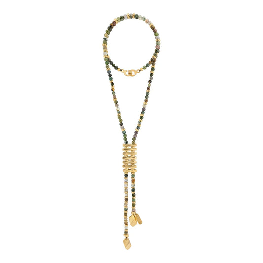 Collar de 54cm con piedras de 6mm, 2 rombos dorados, donas doradas - Joyería y bisutería fina