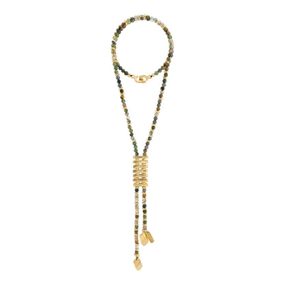 Collar de 54cm con piedras de 6mm, 2 rombos dorados, donas doradas - Joyería y bisutería fina