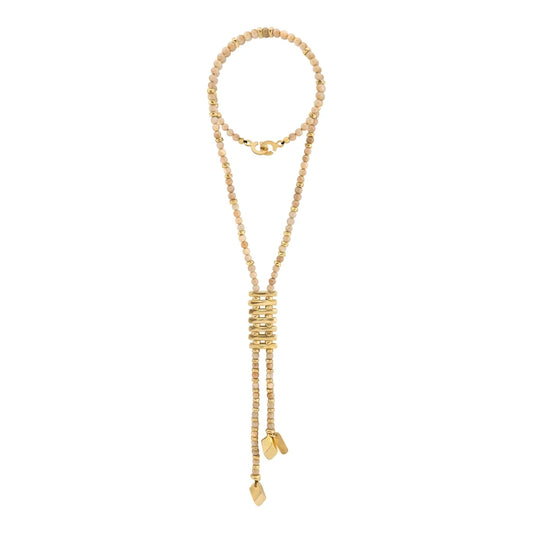 Collar de 54cm con piedras de 6mm, 2 rombos dorados, donas doradas - Joyería y bisutería fina
