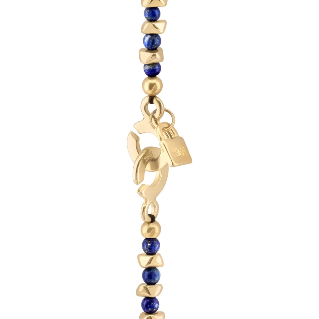 Collar corbatín con piedras de 4mm, con mini semillas y 3 peces koi dorados - Joyería y bisutería fina