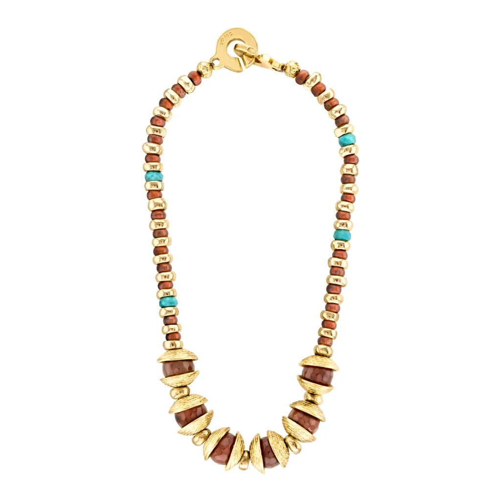 Collar 22cm, con piedras de 6mm y 12mm, con donas y platillos dorados - Joyería y bisutería fina