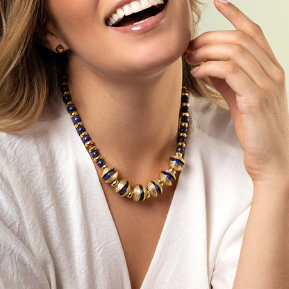 Collar 22cm, con piedras de 6mm y 12mm, con donas y platillos dorados - Joyería y bisutería fina