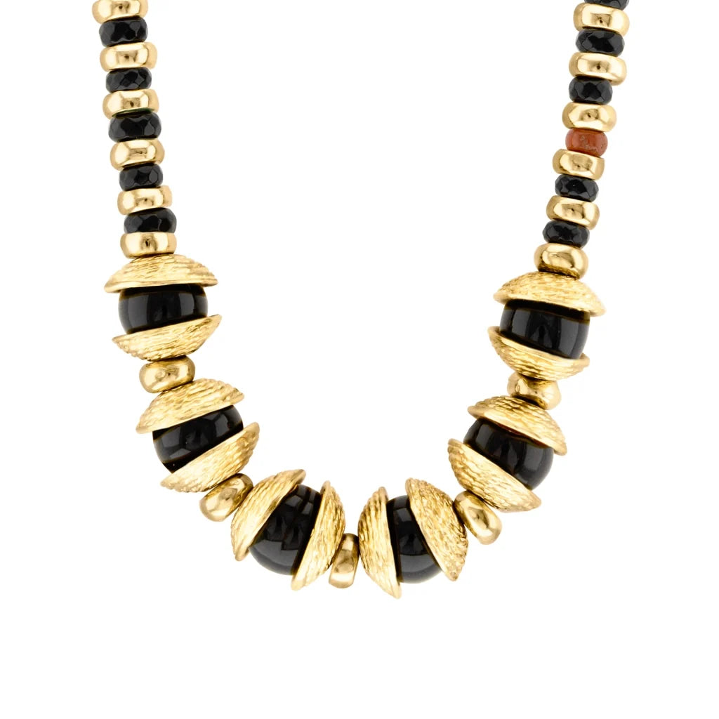 Collar 22cm, con piedras de 6mm y 12mm, con donas y platillos dorados - Joyería y bisutería fina