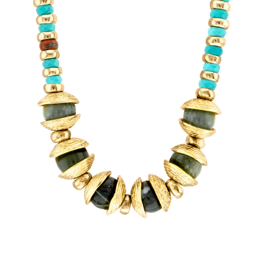 Collar 22cm, con piedras de 6mm y 12mm, con donas y platillos dorados - Joyería y bisutería fina