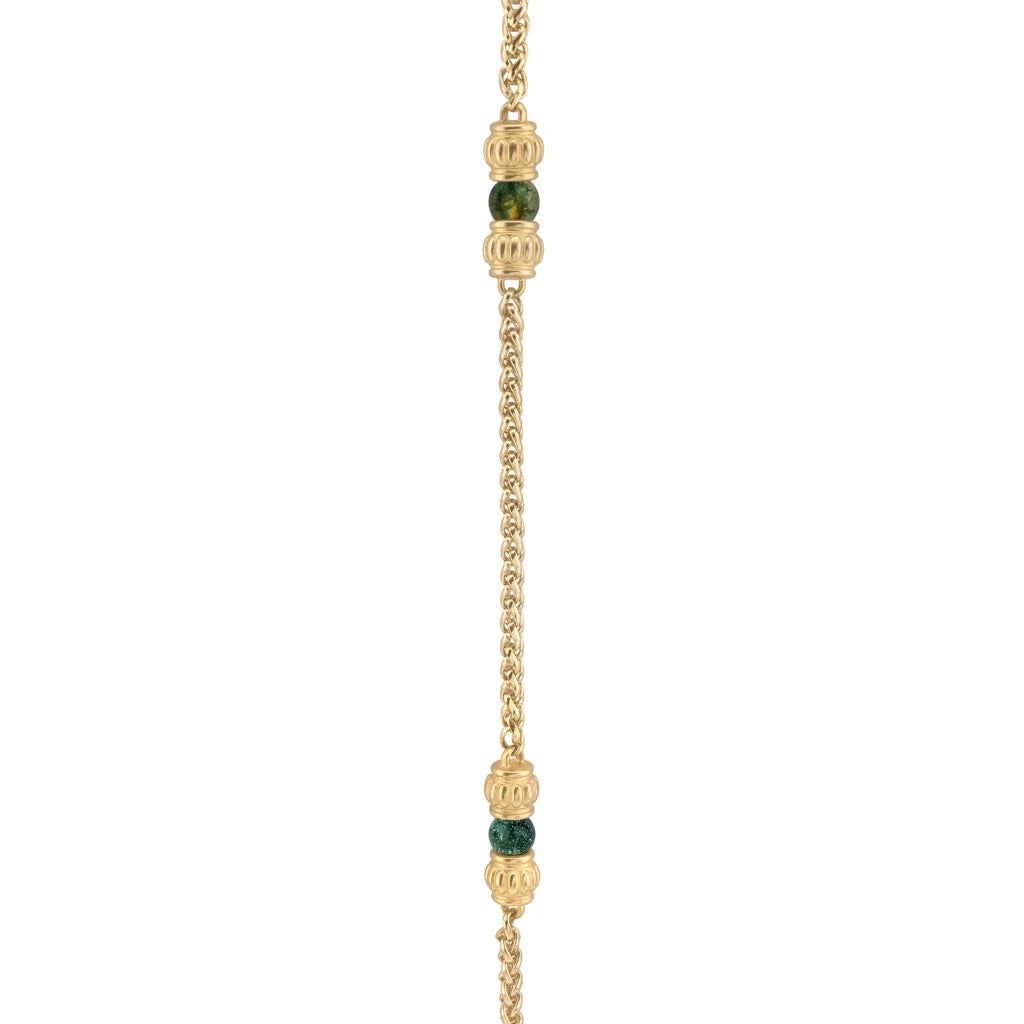 Collar de 62.5cm, con piedras de 6mm, con coronas y cadena de torzal dorada - Joyería y bisutería fina