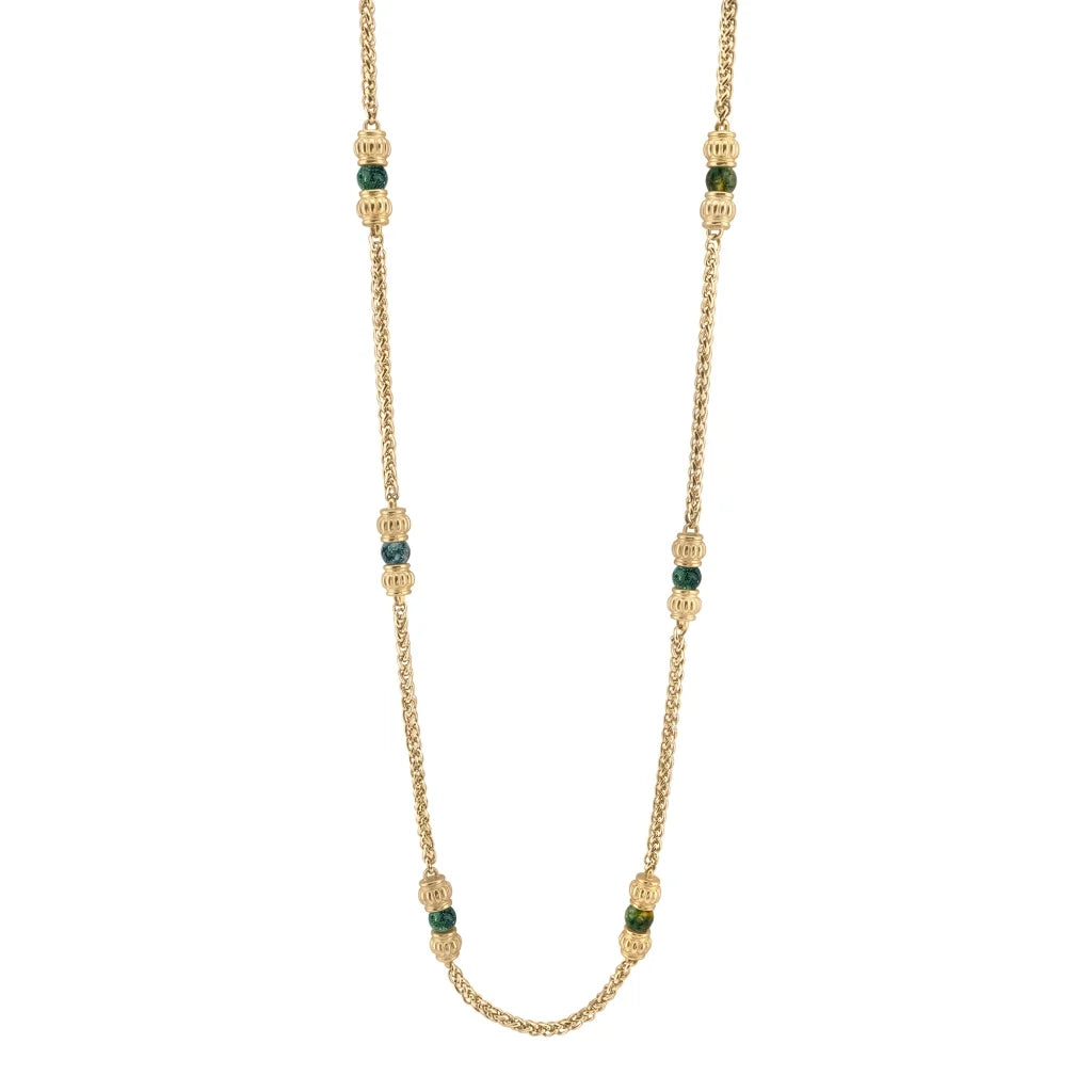 Collar de 62.5cm, con piedras de 6mm, con coronas y cadena de torzal dorada - Joyería y bisutería fina