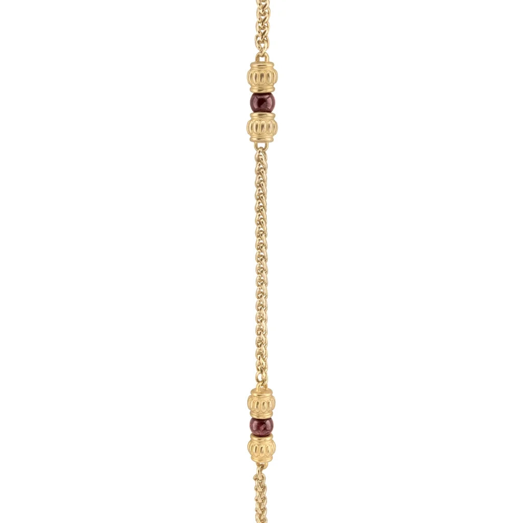 Collar de 62.5cm, con piedras de 6mm, con coronas y cadena de torzal dorada - Joyería y bisutería fina