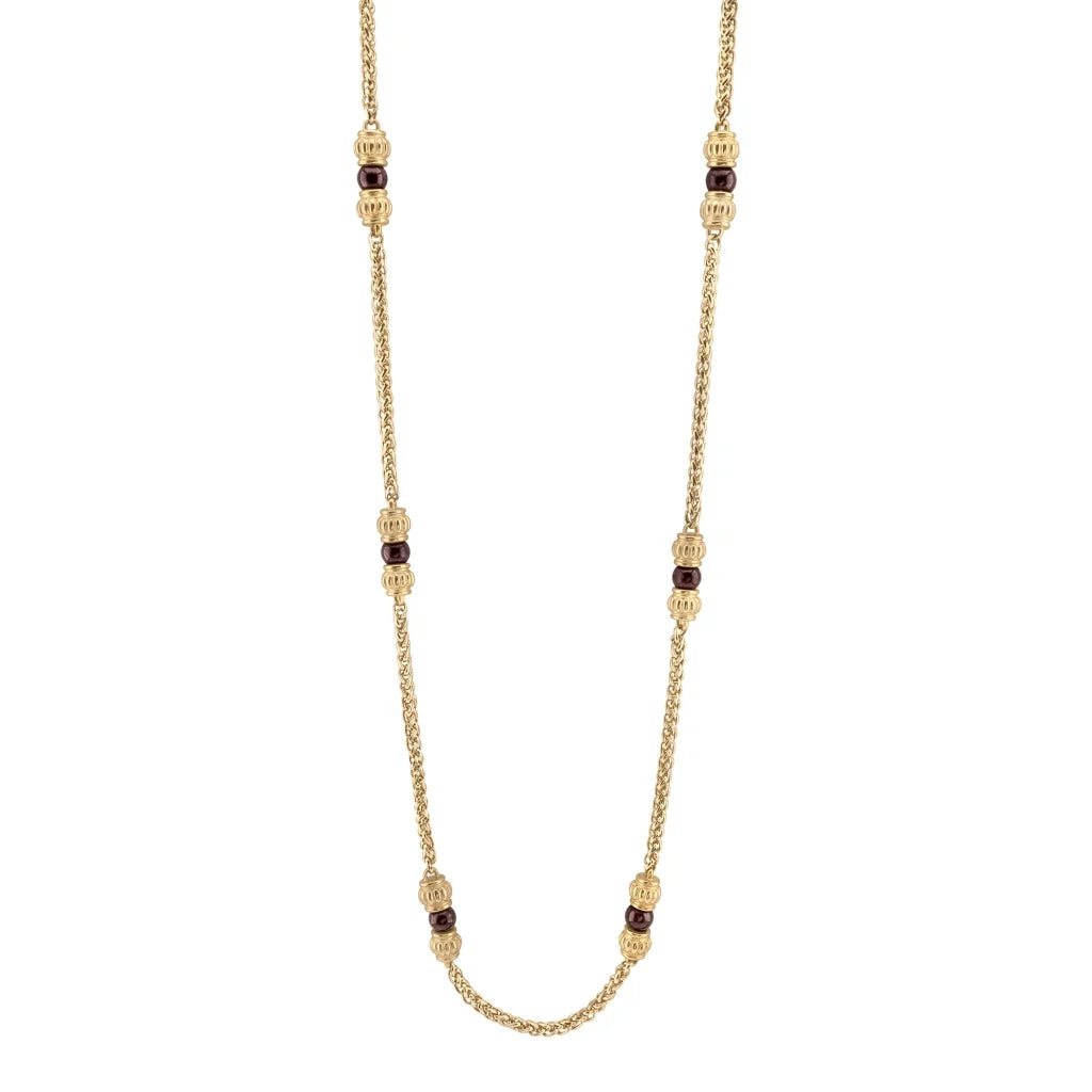 Collar de 62.5cm, con piedras de 6mm, con coronas y cadena de torzal dorada - Joyería y bisutería fina