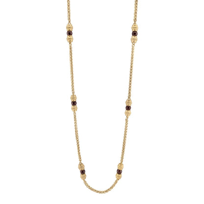 Collar de 62.5cm, con piedras de 6mm, con coronas y cadena de torzal dorada - Joyería y bisutería fina