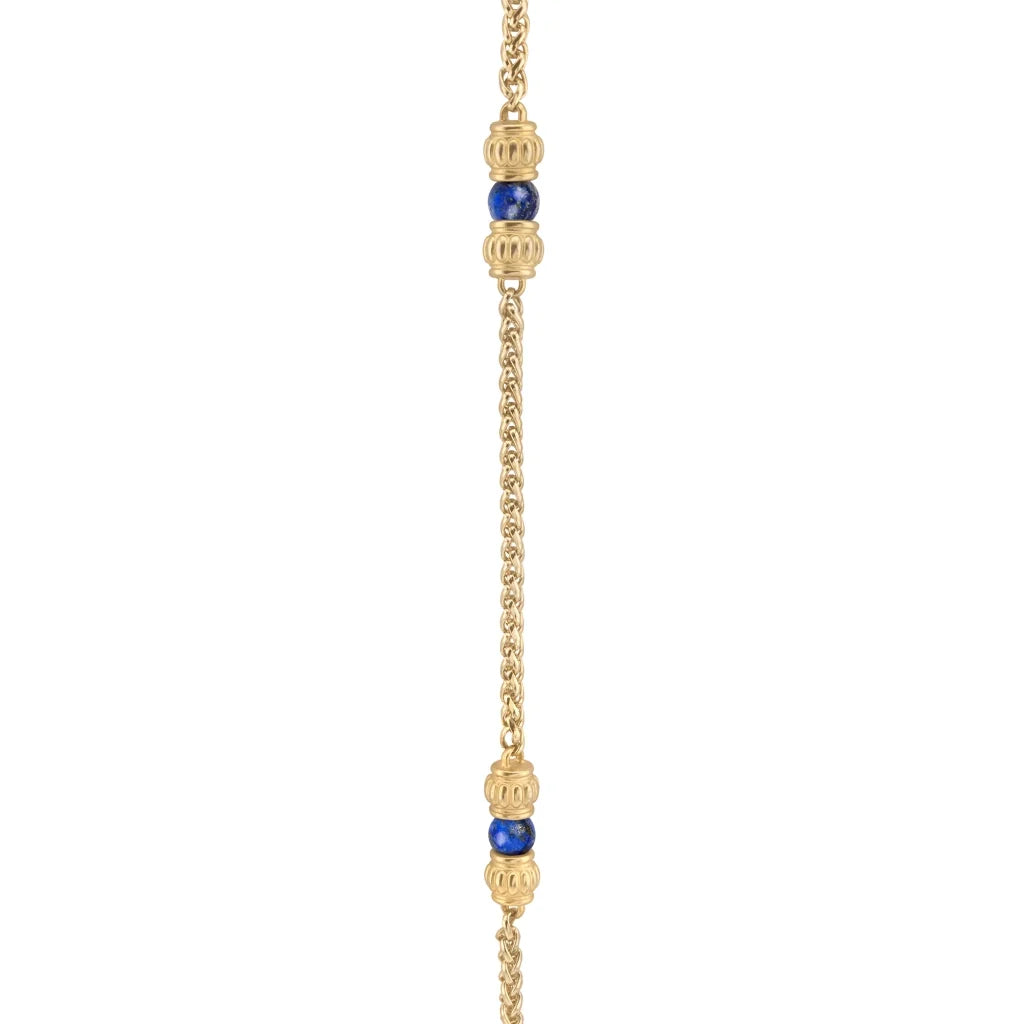 Collar de 62.5cm, con piedras de 6mm, con coronas y cadena de torzal dorada - Joyería y bisutería fina