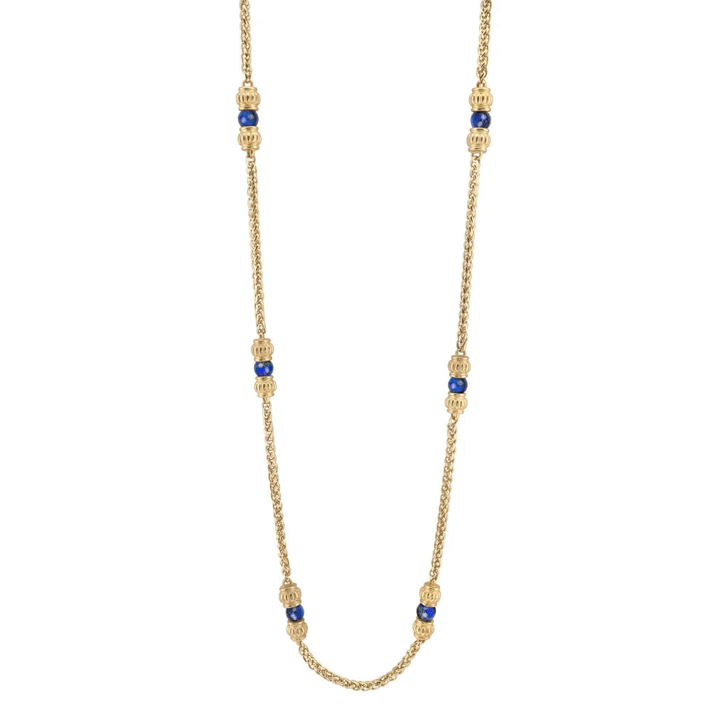 Collar de 62.5cm, con piedras de 6mm, con coronas y cadena de torzal dorada - Joyería y bisutería fina