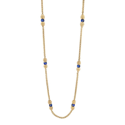 Collar de 62.5cm, con piedras de 6mm, con coronas y cadena de torzal dorada - Joyería y bisutería fina