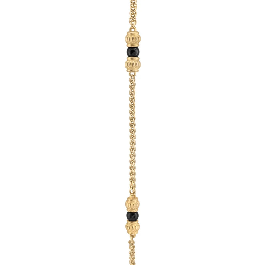 Collar de 62.5cm, con piedras de 6mm, con coronas y cadena de torzal dorada - Joyería y bisutería fina
