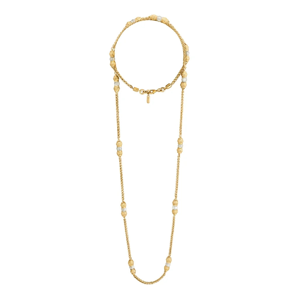 Collar de 62.5cm, con piedras de 6mm, con coronas y cadena de torzal dorada - Joyería y bisutería fina
