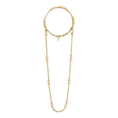 Collar de 62.5cm, con piedras de 6mm, con coronas y cadena de torzal dorada - Joyería y bisutería fina