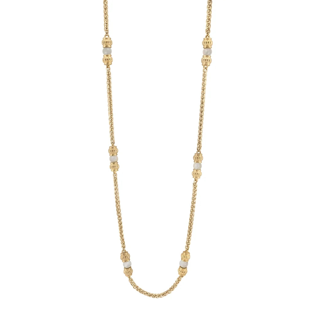 Collar de 62.5cm, con piedras de 6mm, con coronas y cadena de torzal dorada - Joyería y bisutería fina