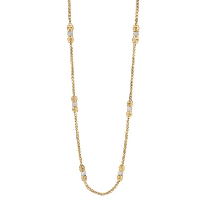 Collar de 62.5cm, con piedras de 6mm, con coronas y cadena de torzal dorada - Joyería y bisutería fina