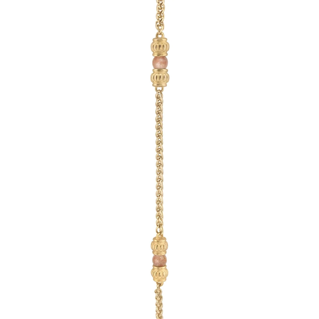 Collar de 62.5cm, con piedras de 6mm, con coronas y cadena de torzal dorada - Joyería y bisutería fina